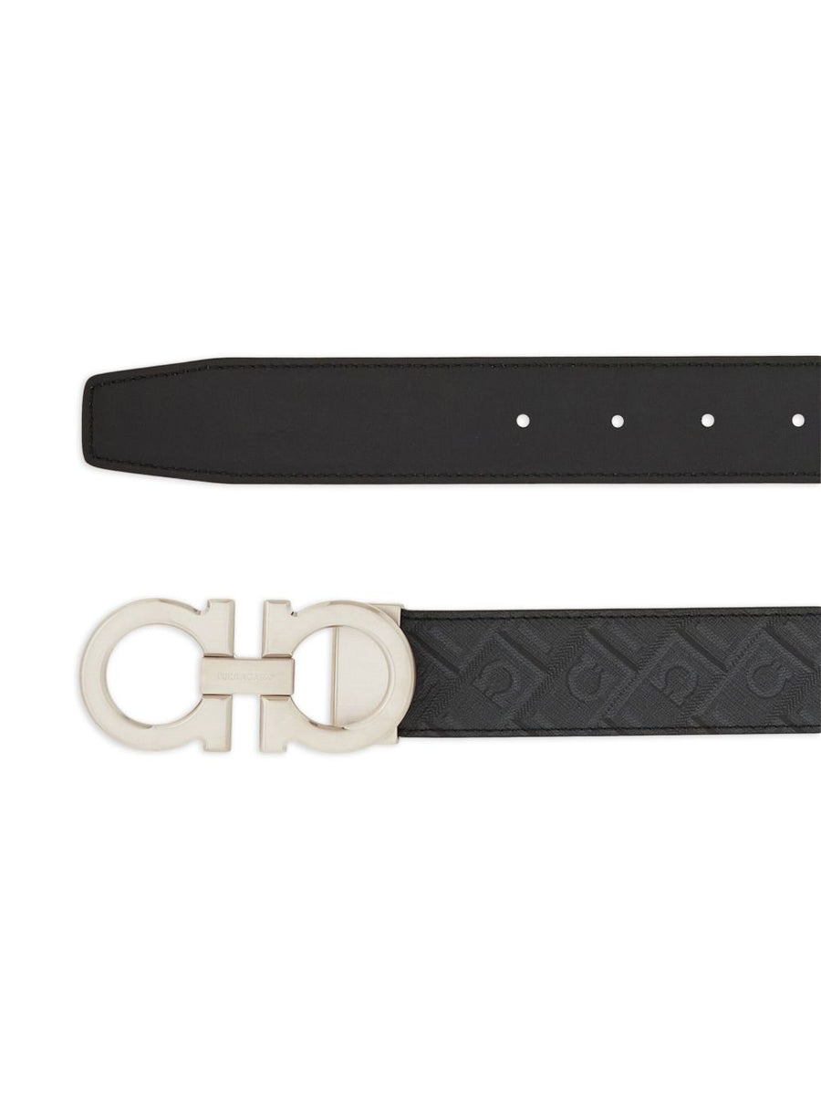 Ferragamo Gancini Reversible Adjustable Leather Belt for Men Two Sided Signature Buckle Luxury