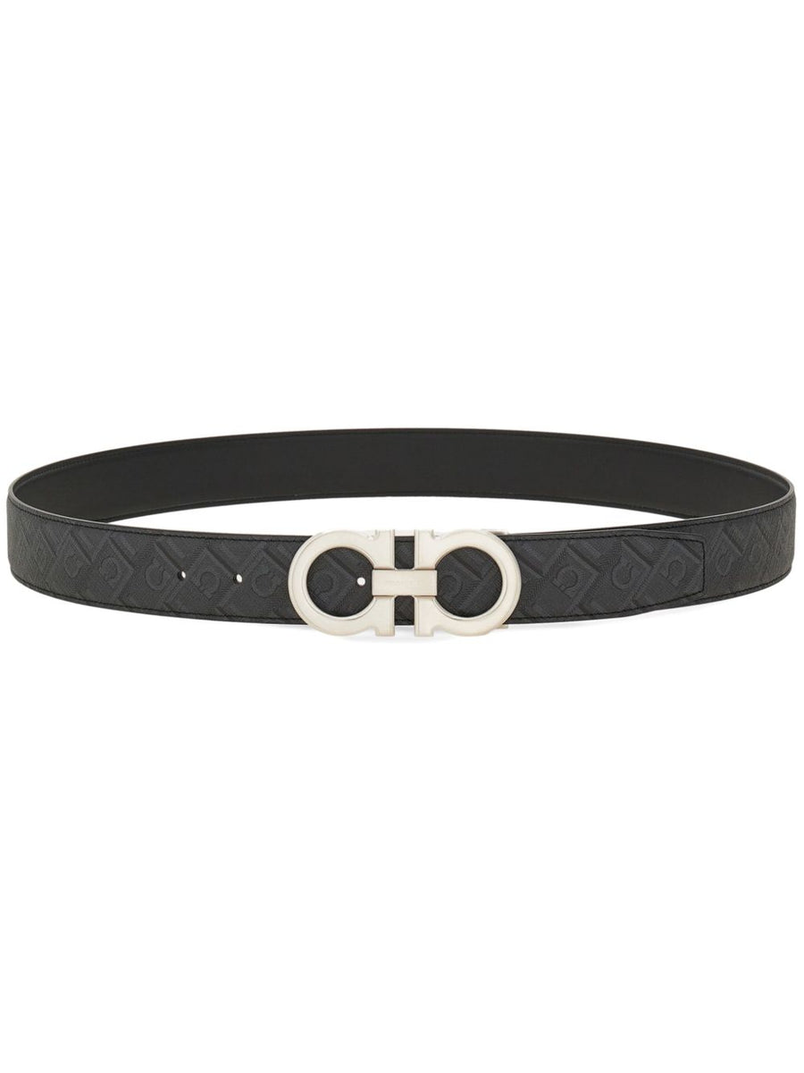 Ferragamo Gancini Reversible Adjustable Leather Belt for Men Two Sided Signature Buckle Luxury