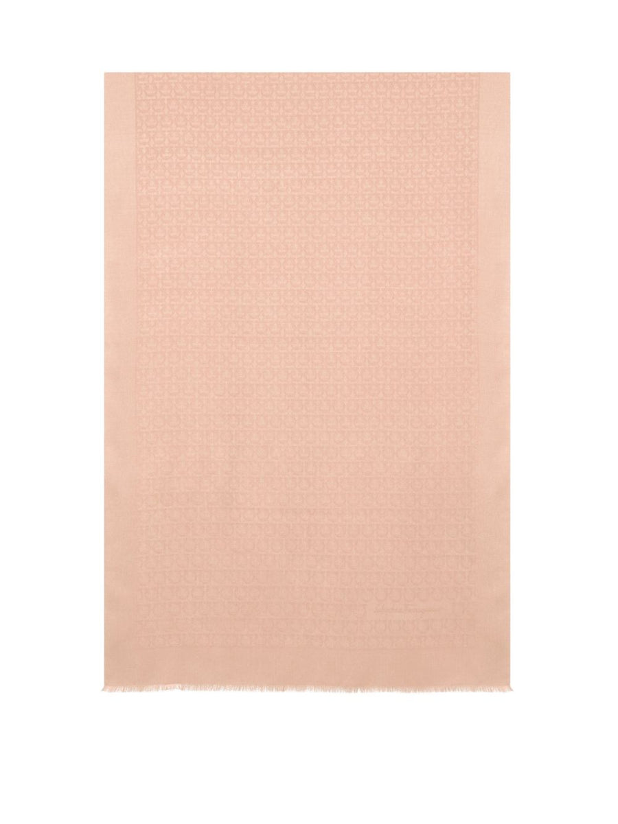 Ferragamo Gancini Silk Stole For Women Pink Patterned Fringed Edge Hundred Percent Silk Luxury Scarf
