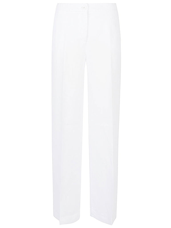 Via Masini 80 White Wide Leg Trousers For Women Polished Cotton Blend Spring Summer 2026