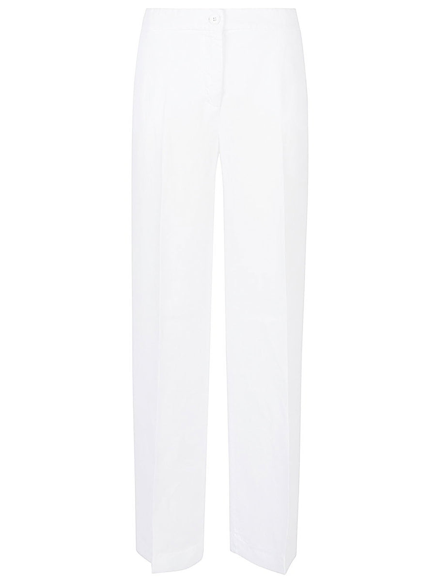 Via Masini 80 White Wide Leg Trousers For Women Polished Cotton Blend Spring Summer 2026