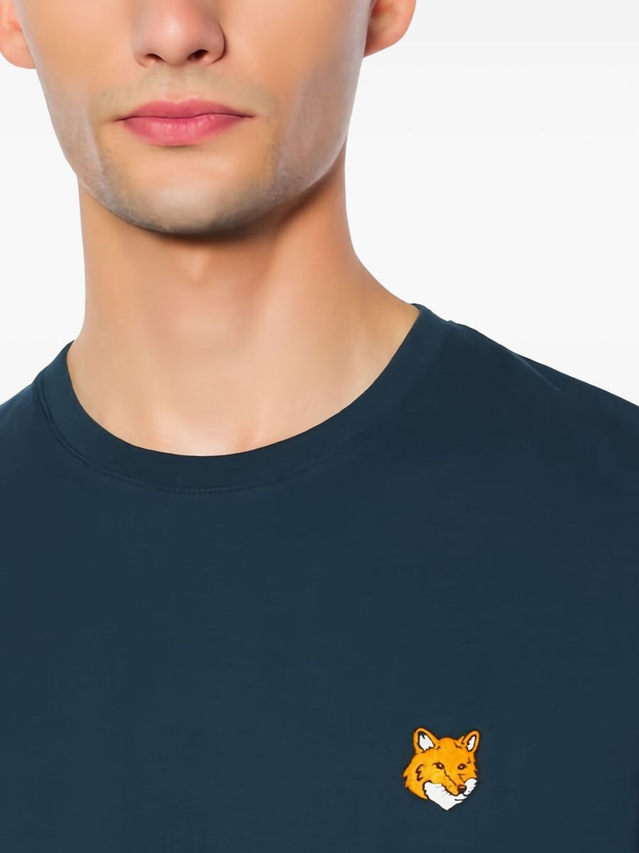Maison Kitsuné Navy Cotton Embroidered Fox Head Logo Patch Tee For Men Premium Everyday Crewneck