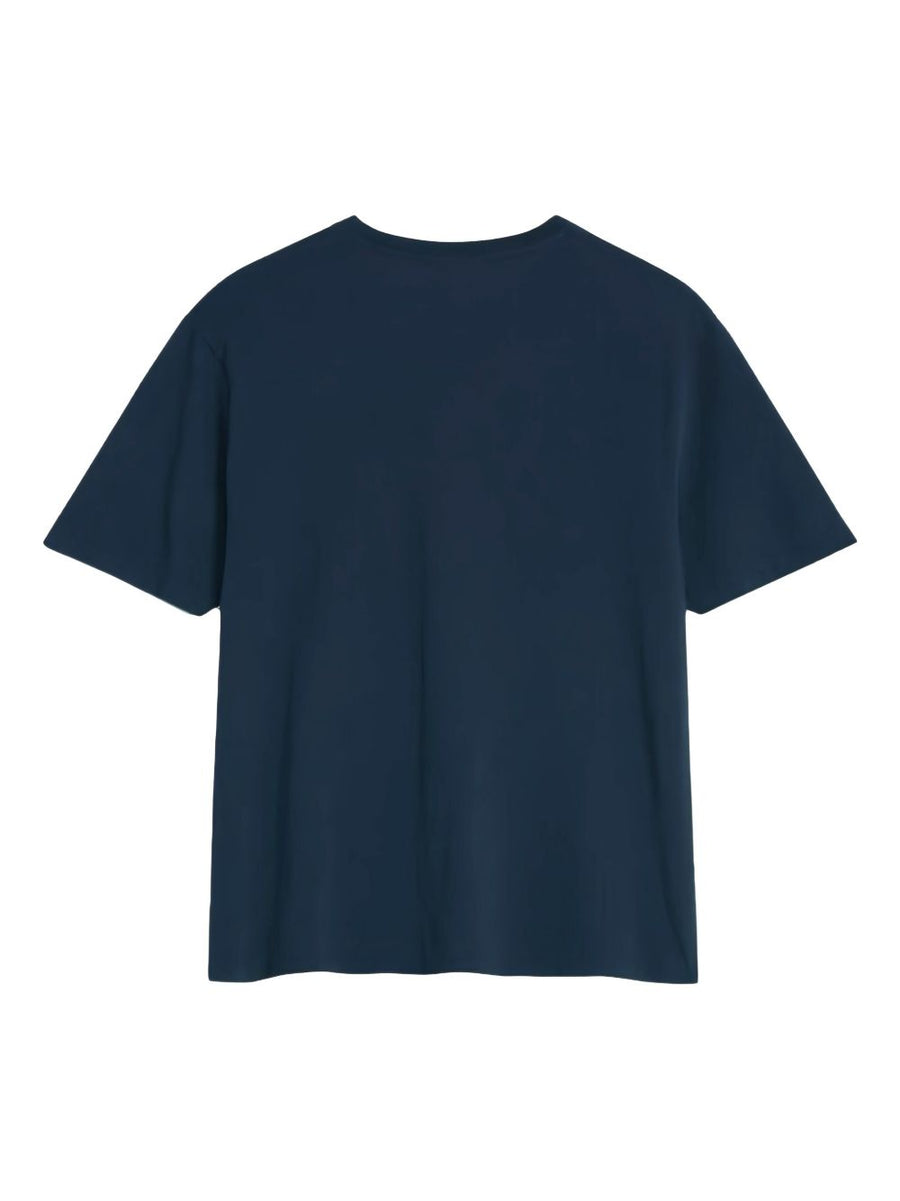 Maison Kitsuné Navy Cotton Embroidered Fox Head Logo Patch Tee For Men Premium Everyday Crewneck