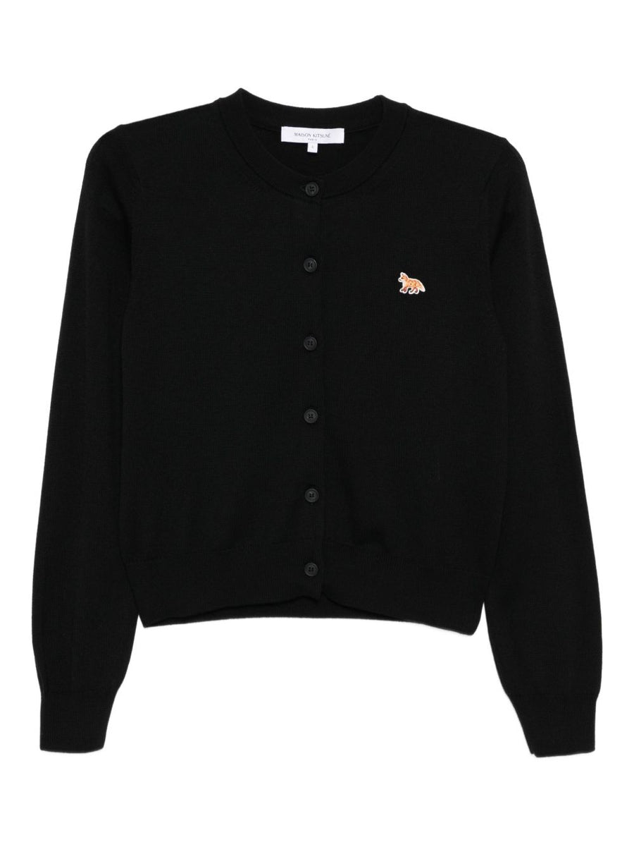 Maison Kitsuné Luxurious Timeless Wool Cardigan For Women 100 Percent Wool Black Baby Fox Logo