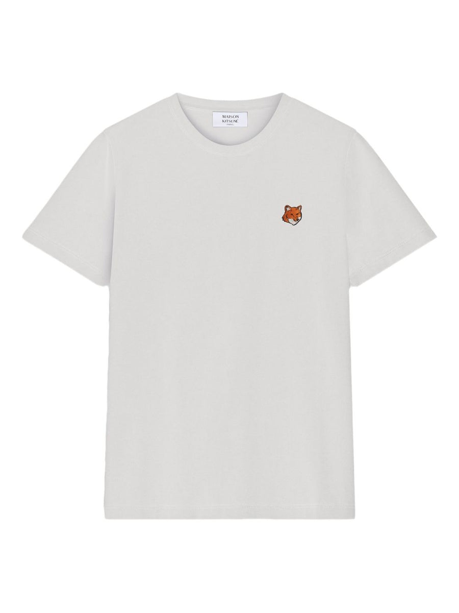 Maison Kitsuné Fox Head Embroidered Cotton T Shirt White Crew Neck Short Sleeve