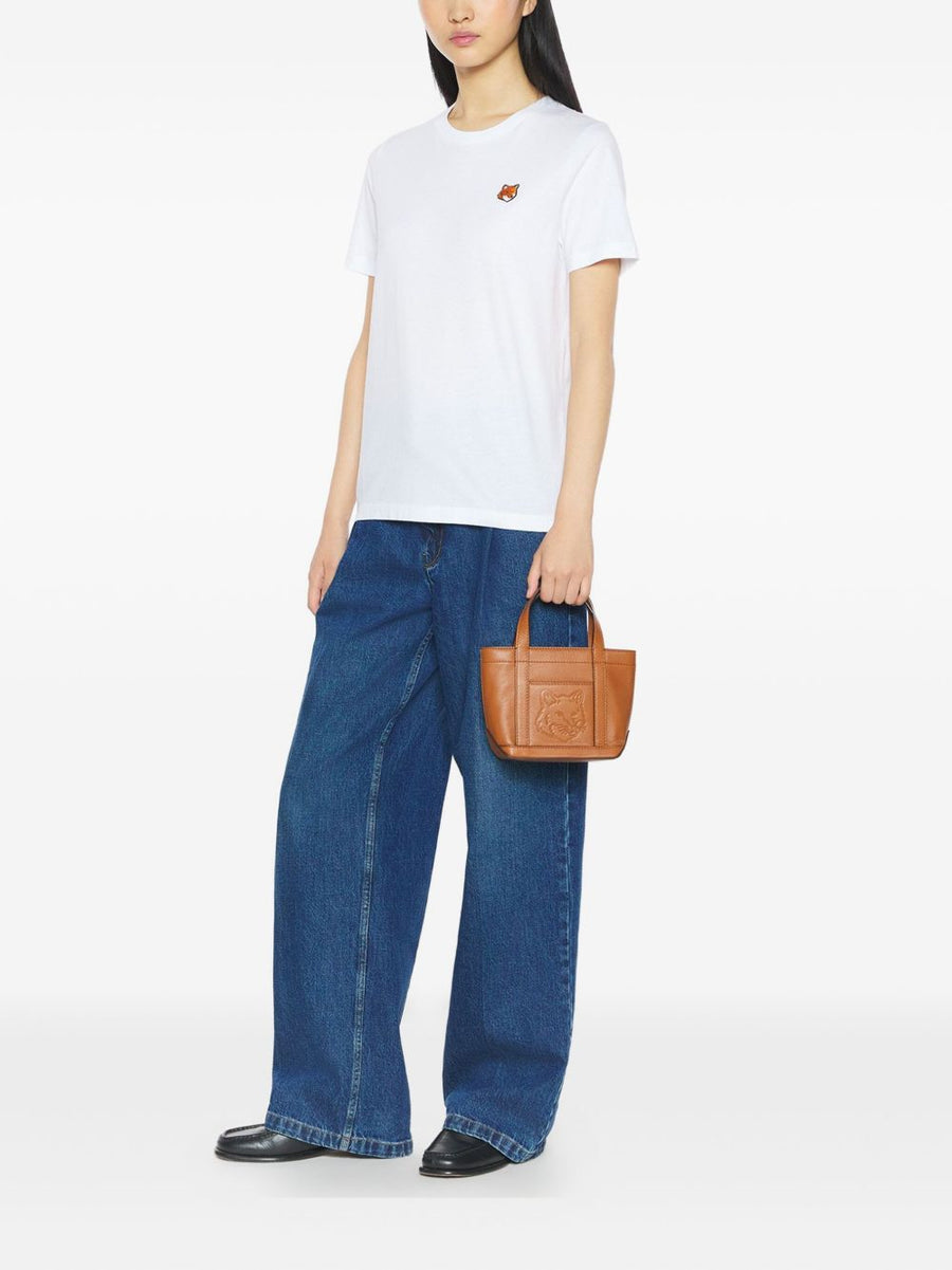 Maison Kitsuné Fox Head Embroidered Cotton T Shirt White Crew Neck Short Sleeve