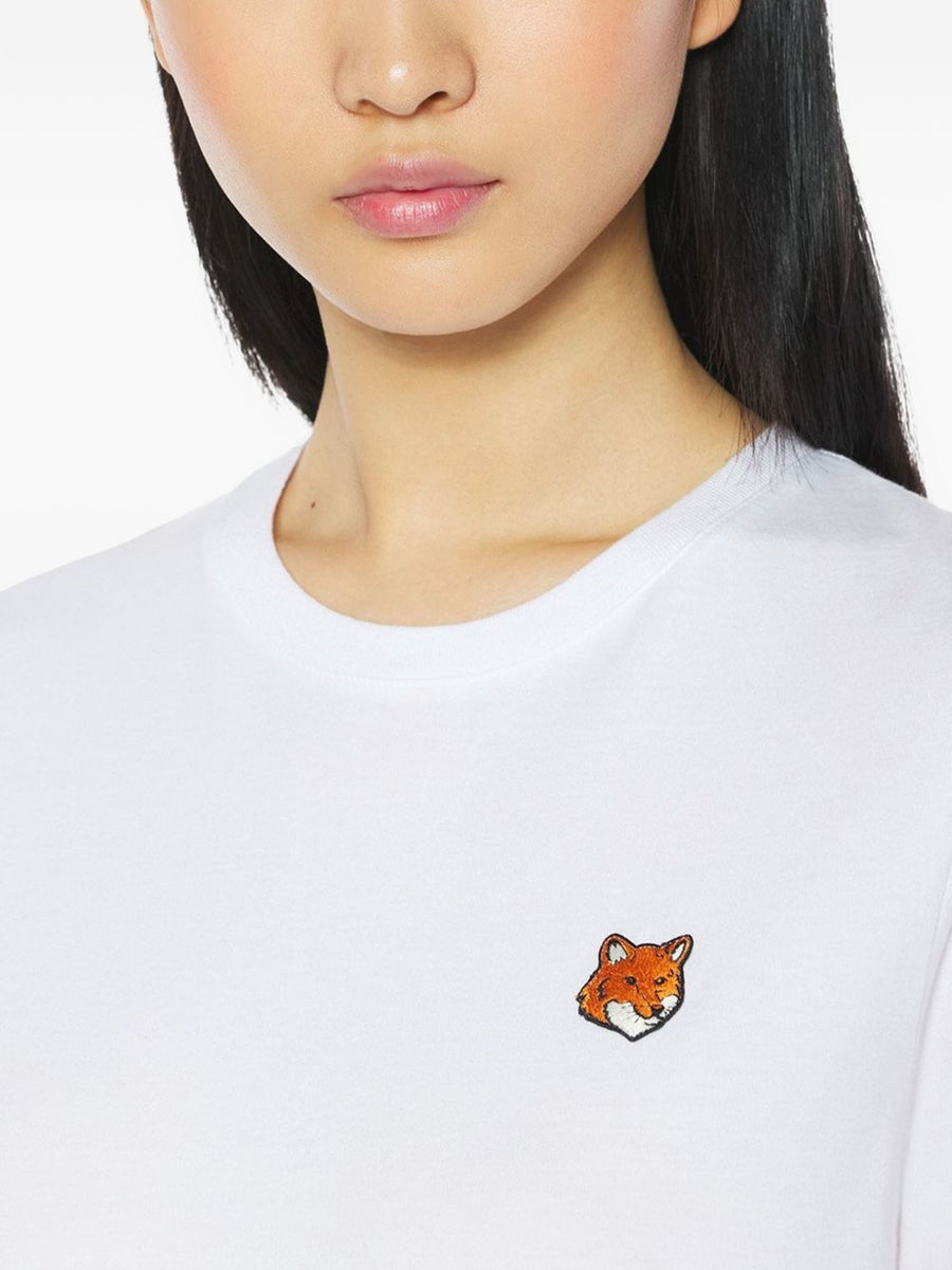 Maison Kitsuné Fox Head Embroidered Cotton T Shirt White Crew Neck Short Sleeve