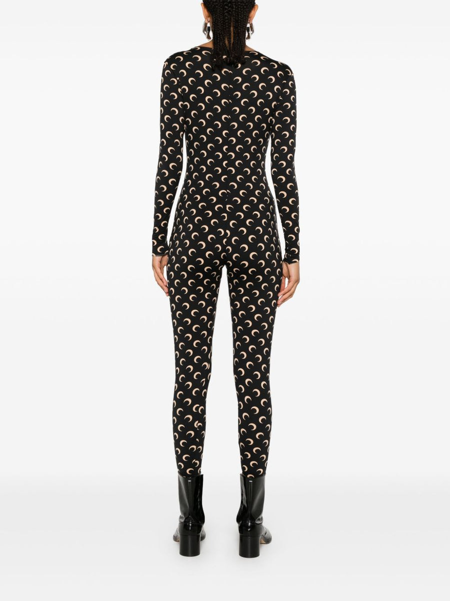 Marine Serre Moon Catsuit For Women Eco Conscious Black Stretch Jersey Jumpsuit With Iconic Moon Print
