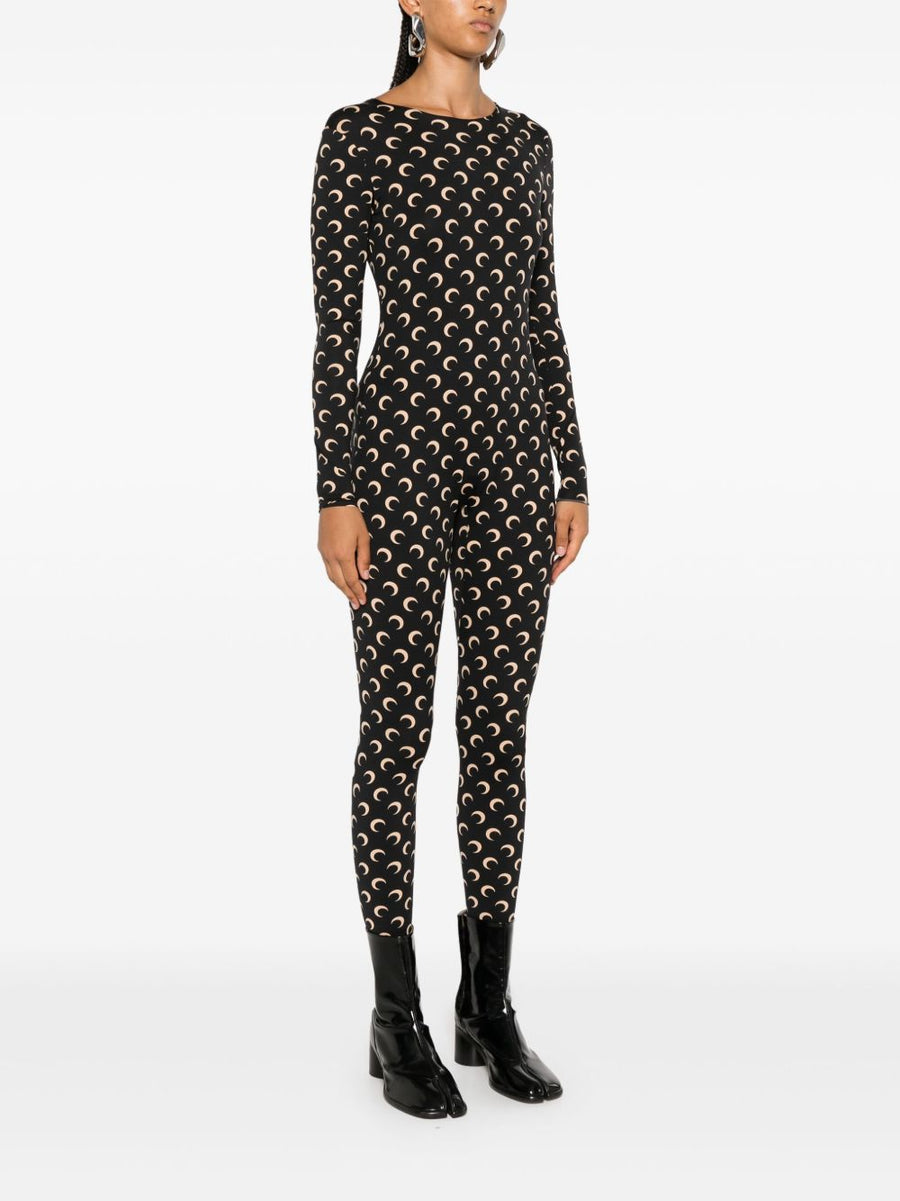 Marine Serre Moon Catsuit For Women Eco Conscious Black Stretch Jersey Jumpsuit With Iconic Moon Print
