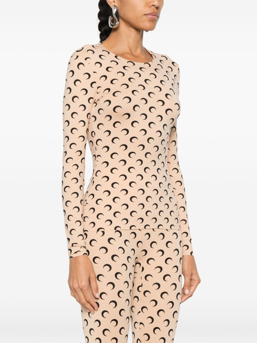 Marine Serre Moon Crewneck Top Luxury Sustainable Recycled Polyamide Moonogram Pattern Women