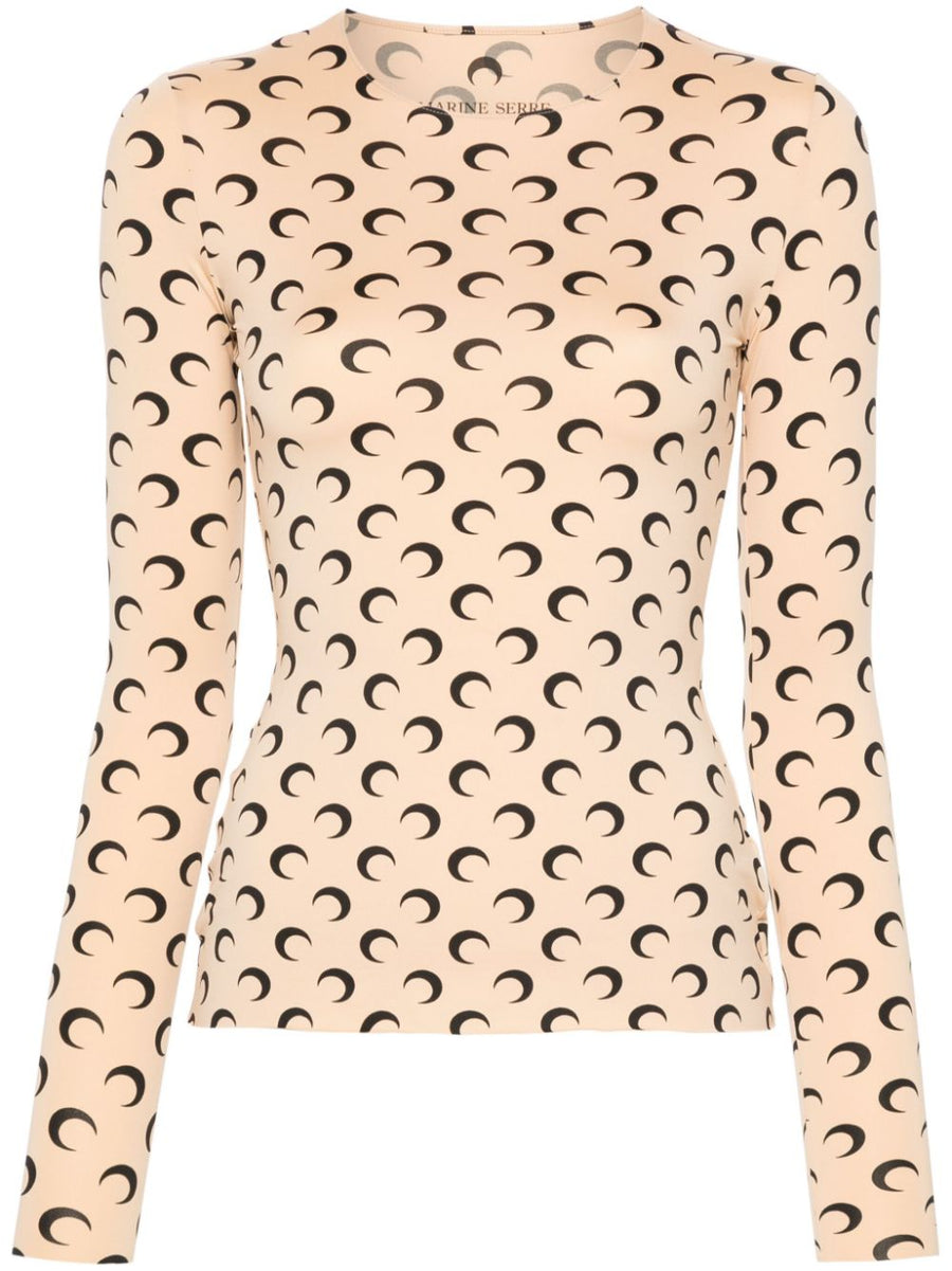 Marine Serre Moon Crewneck Top Luxury Sustainable Recycled Polyamide Moonogram Pattern Women