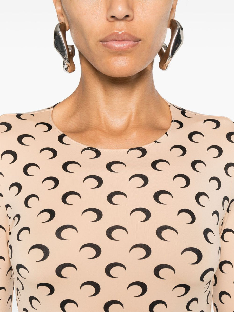 Marine Serre Moon Crewneck Top Luxury Sustainable Recycled Polyamide Moonogram Pattern Women