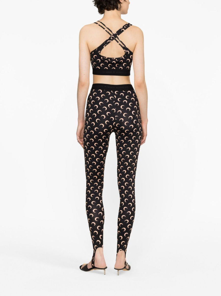 Marine Serre Moon Leggings With Crescent Print And Logo Waistband For Women Flexible Recycled Polyamide Blend