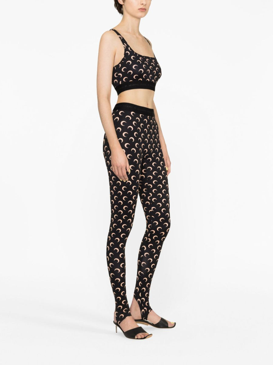 Marine Serre Moon Leggings With Crescent Print And Logo Waistband For Women Flexible Recycled Polyamide Blend