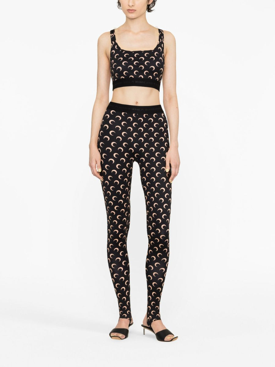 Marine Serre Moon Leggings With Crescent Print And Logo Waistband For Women Flexible Recycled Polyamide Blend