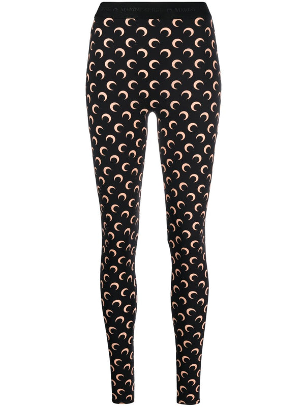 Marine Serre Moon Leggings With Crescent Print And Logo Waistband For Women Flexible Recycled Polyamide Blend