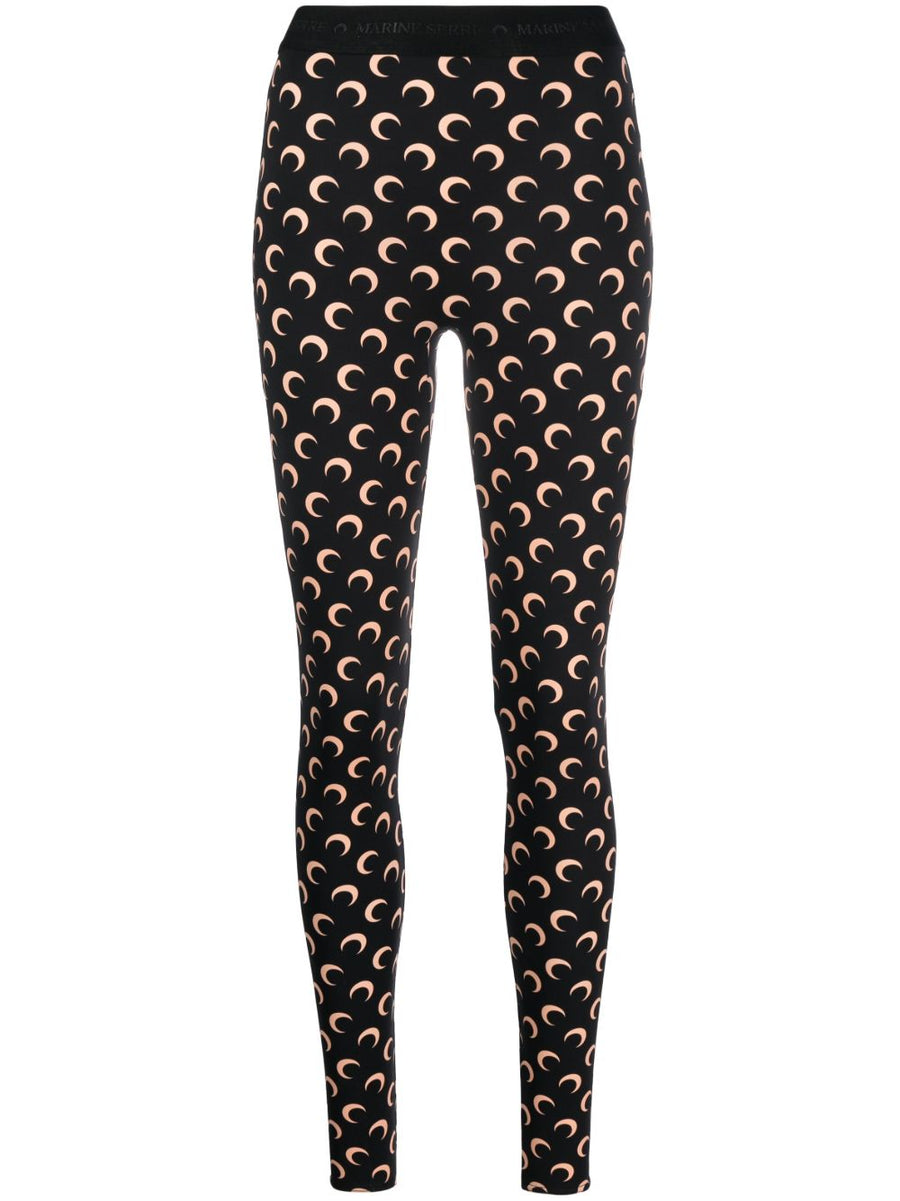 Marine Serre Moon Leggings With Crescent Print And Logo Waistband For Women Flexible Recycled Polyamide Blend