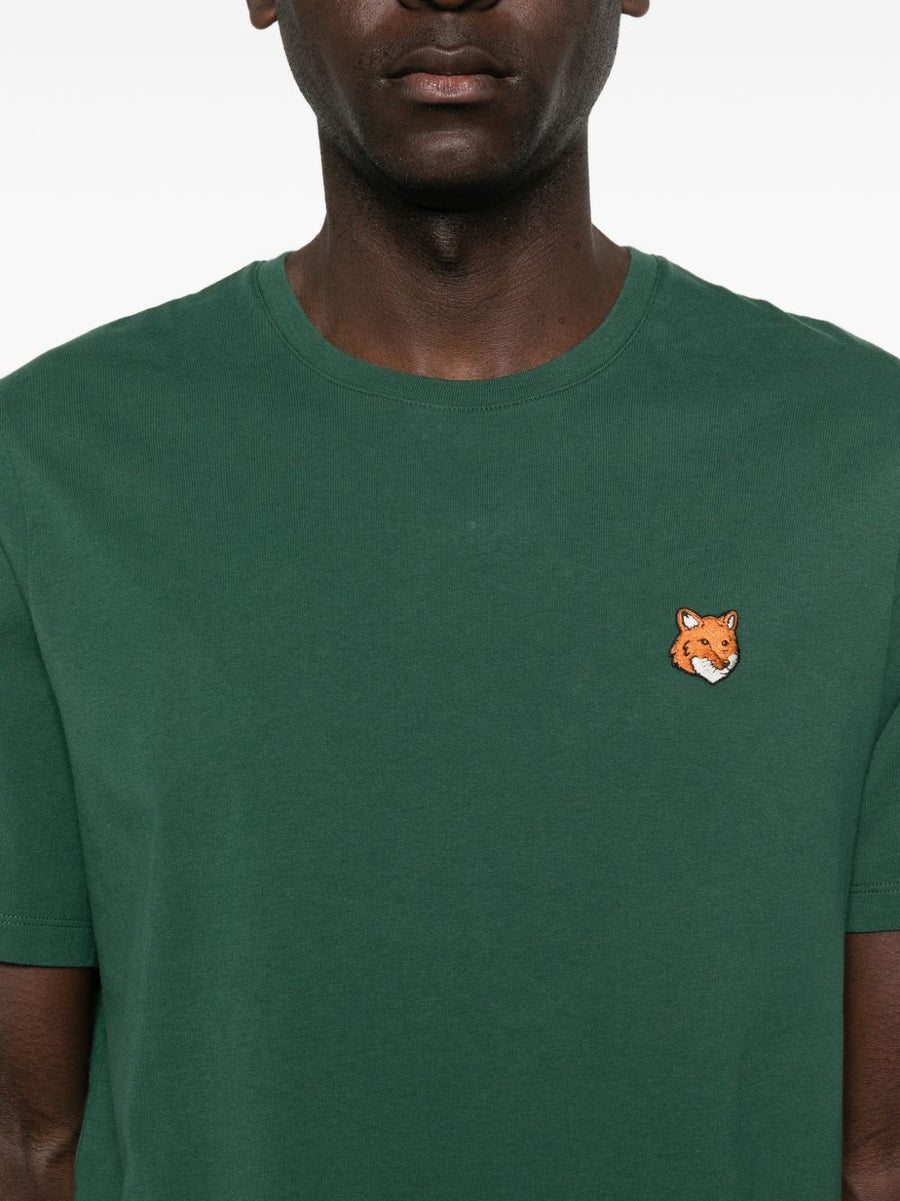 Maison Kitsuné Fox Head Motif Organic Cotton T Shirt For Men Green Round Neck Short Sleeve Versatile