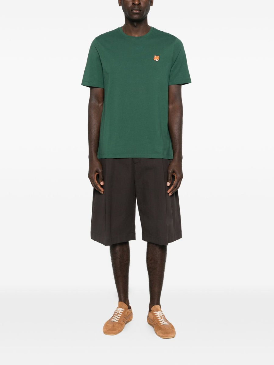 Maison Kitsuné Fox Head Motif Organic Cotton T Shirt For Men Green Round Neck Short Sleeve Versatile