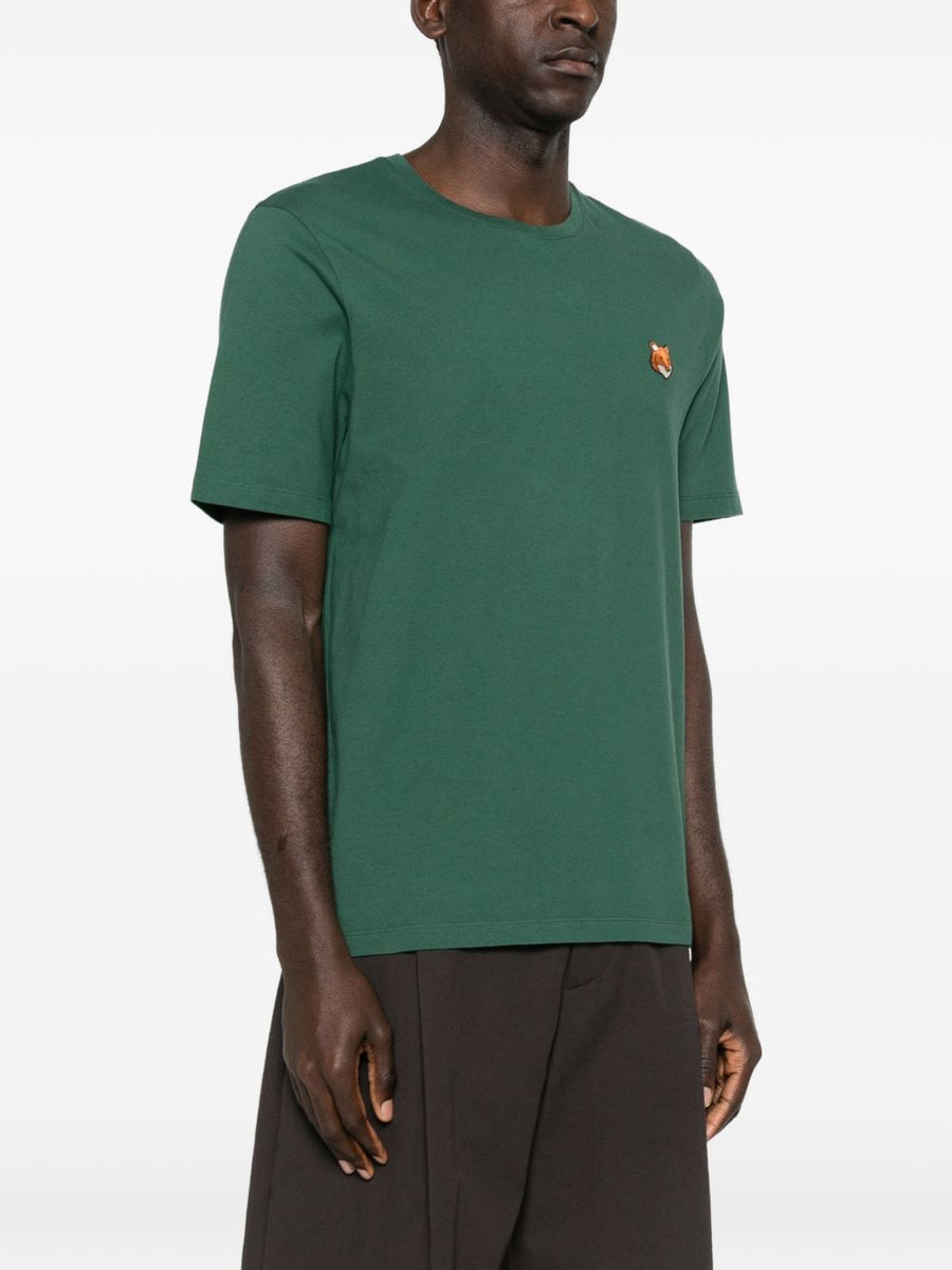 Maison Kitsuné Fox Head Motif Organic Cotton T Shirt For Men Green Round Neck Short Sleeve Versatile
