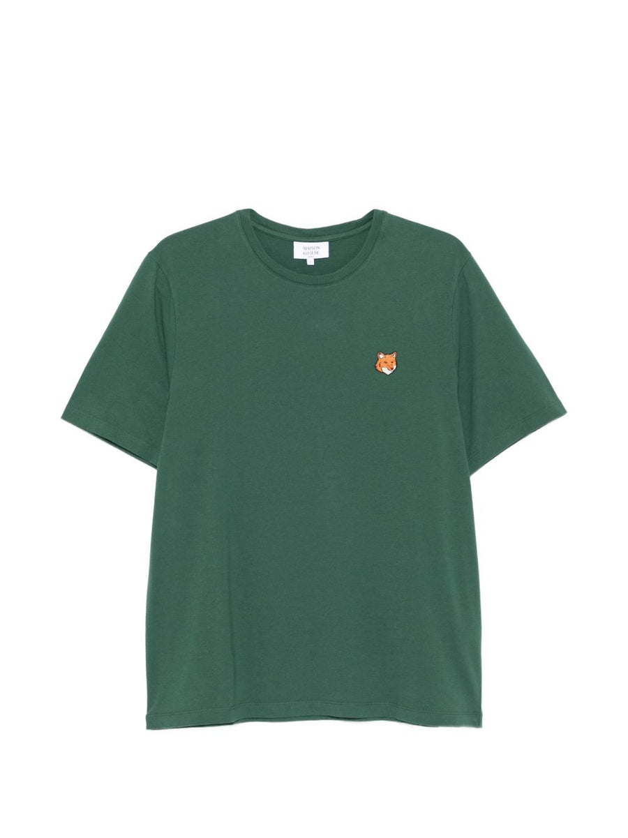 Maison Kitsuné Fox Head Motif Organic Cotton T Shirt For Men Green Round Neck Short Sleeve Versatile
