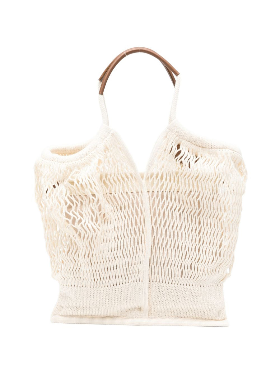 Hereu Calella Filt Tote Bag Beige Knit Calf Leather Top Handles For Women Everyday Use