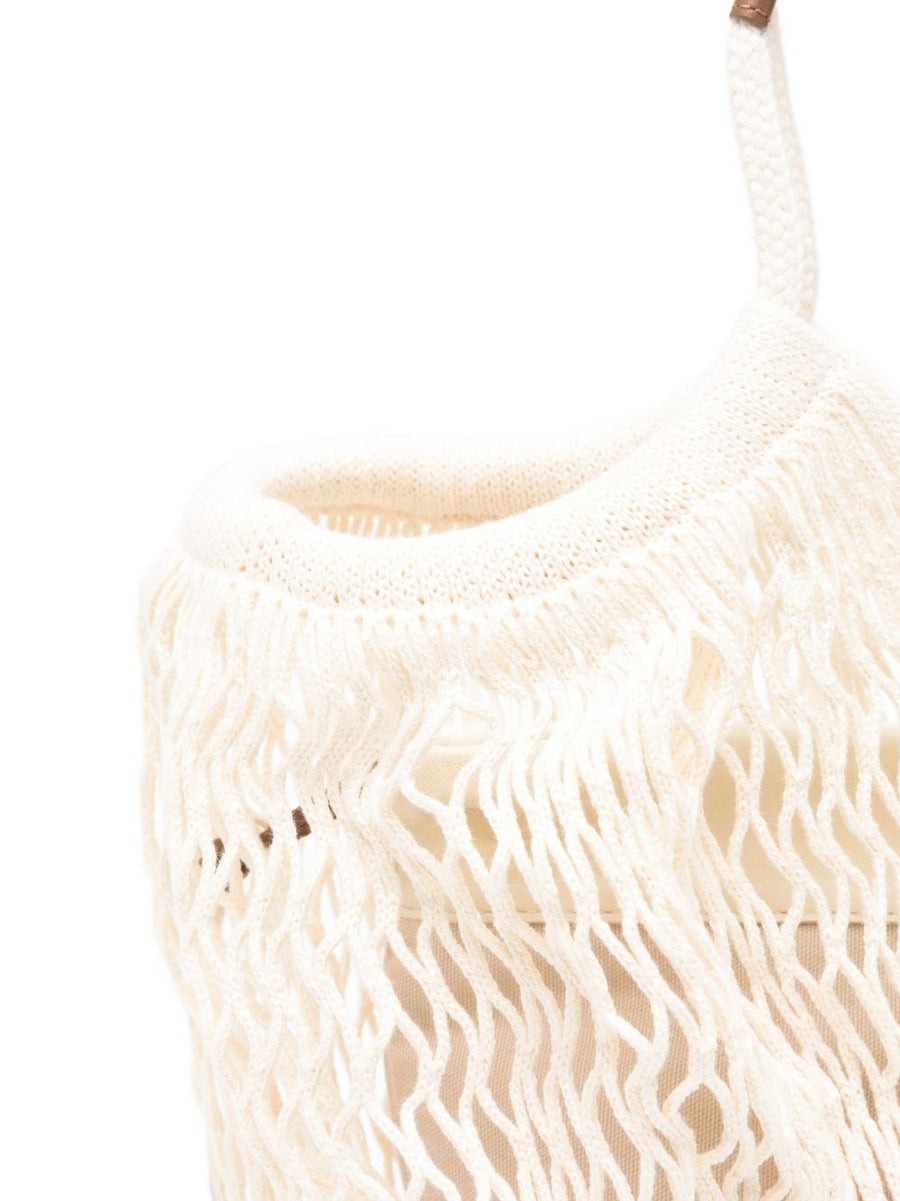 Hereu Calella Filt Tote Bag Beige Knit Calf Leather Top Handles For Women Everyday Use