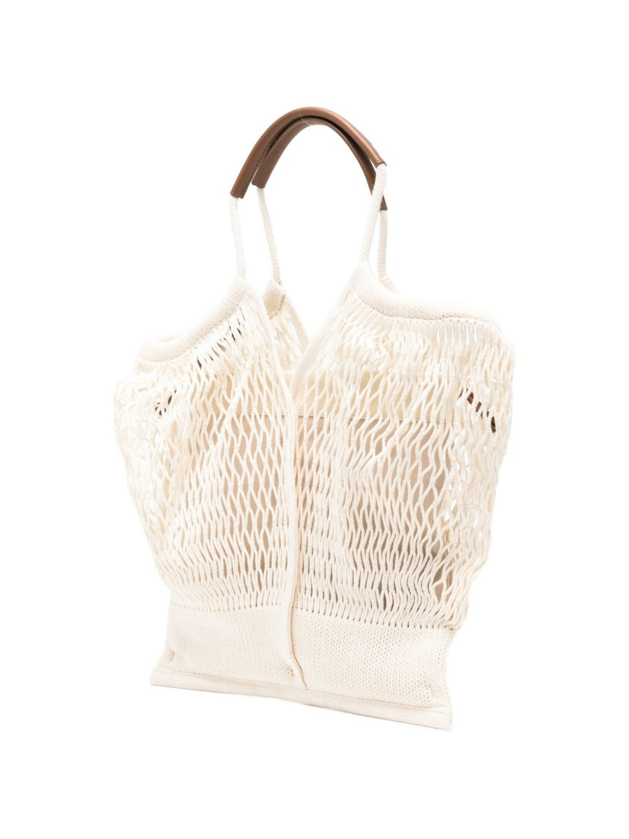 Hereu Calella Filt Tote Bag Beige Knit Calf Leather Top Handles For Women Everyday Use