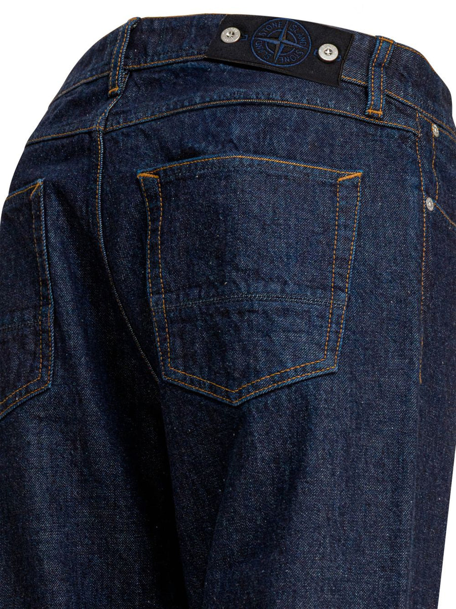 Stone Island Navy Cotone Denim Jeans Straight Leg 5 Pocket Luxury Menswear Essential