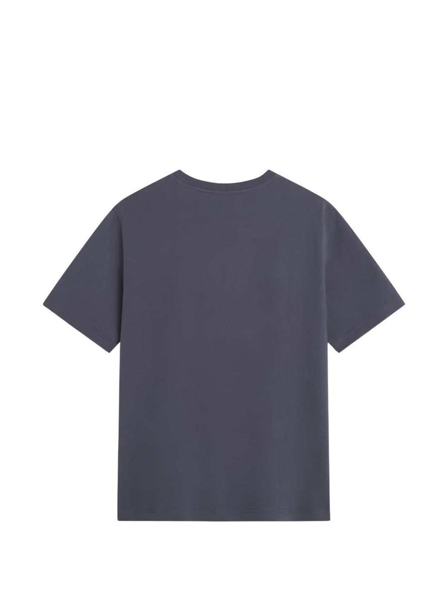 Maison Kitsuné Dressed Fox Organic Cotton T Shirt for Men Navy with Shadow Blue Embroidery Motif
