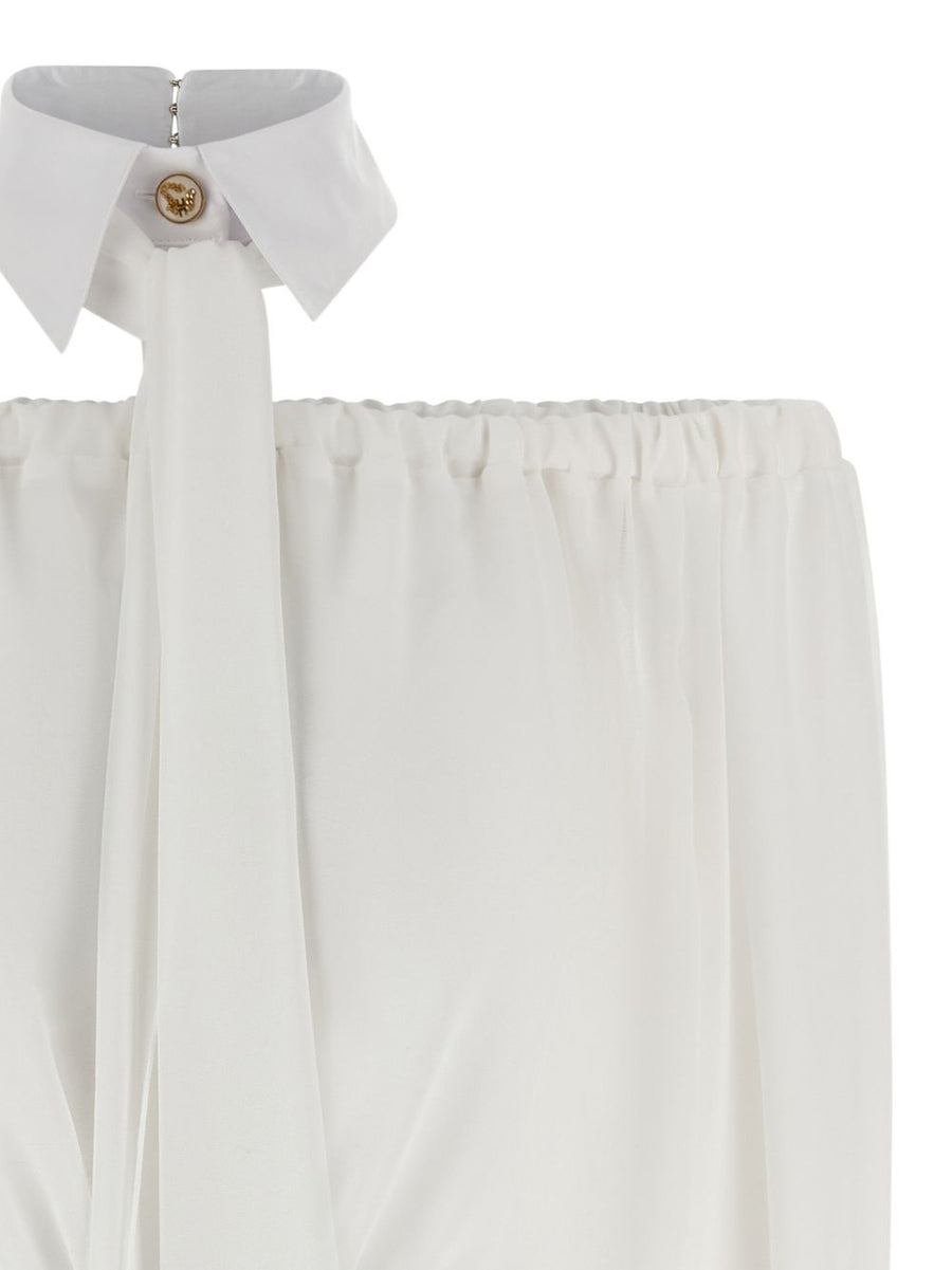 Elisabetta Franchi Off Shoulder Blouse Ivory Semisheer With Ruffled Sleeves For Women Chic Statement Top