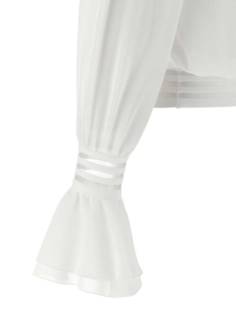 Elisabetta Franchi Off Shoulder Blouse Ivory Semisheer With Ruffled Sleeves For Women Chic Statement Top
