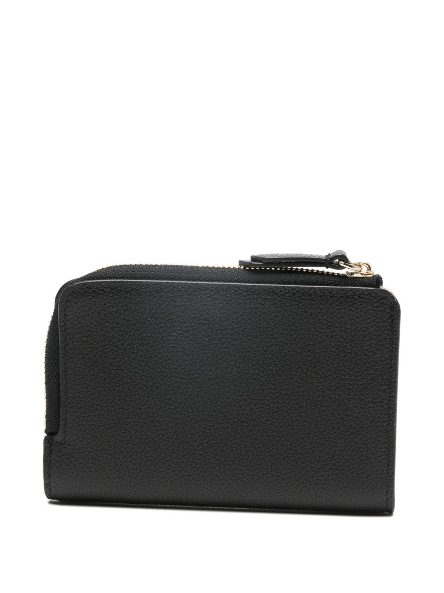 Emporio Armani Deer Print Leather Bifold Wallet For Women With Zip Closure Compact Card Organizer