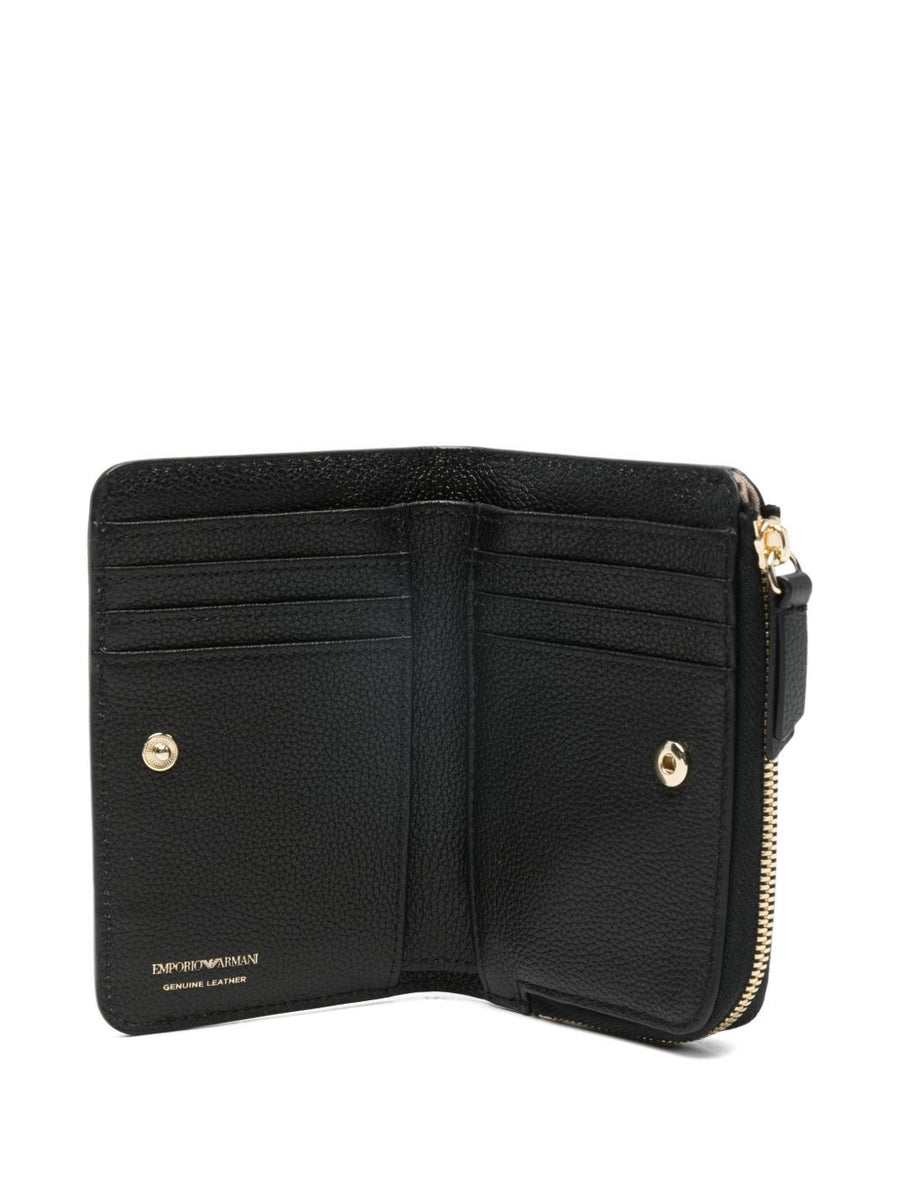 Emporio Armani Deer Print Leather Bifold Wallet For Women With Zip Closure Compact Card Organizer