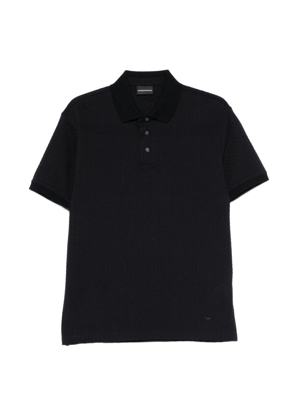 Emporio Armani Logo Polo Shirt For Men Navy One Hundred Percent Cotton Textured Finish Signature Luxury