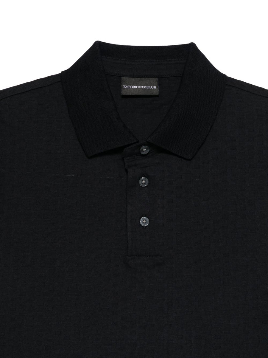 Emporio Armani Logo Polo Shirt For Men Navy One Hundred Percent Cotton Textured Finish Signature Luxury