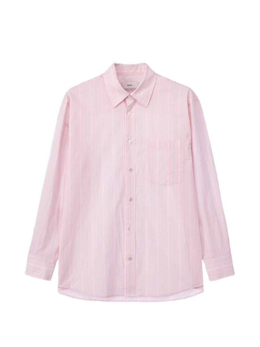 Dunst Striped Cotton Shirt For Women With Soft Pink Stripes Chest Pocket And Classic Button Front