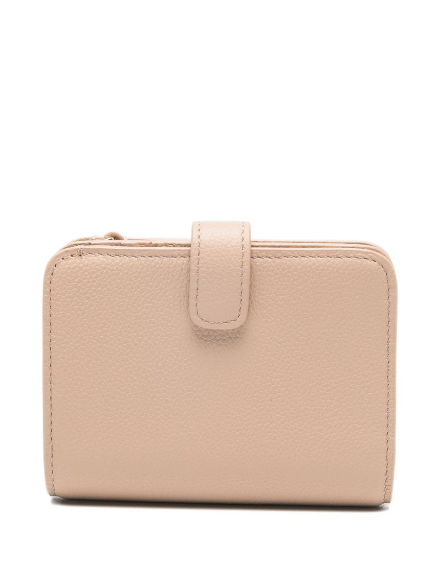Emporio Armani Pink Tumbled Leather Bifold Wallet for Women With Flap Closure and Compact Card Slots