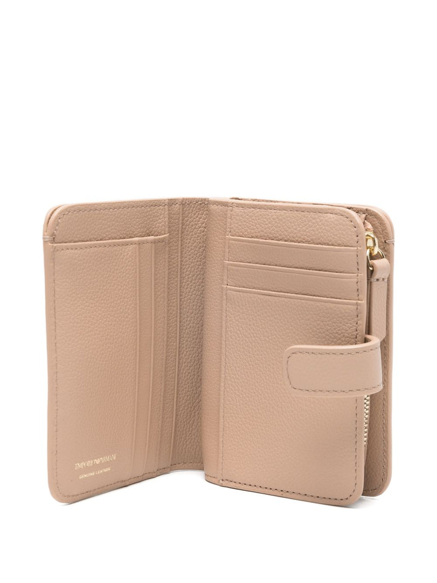 Emporio Armani Pink Tumbled Leather Bifold Wallet for Women With Flap Closure and Compact Card Slots
