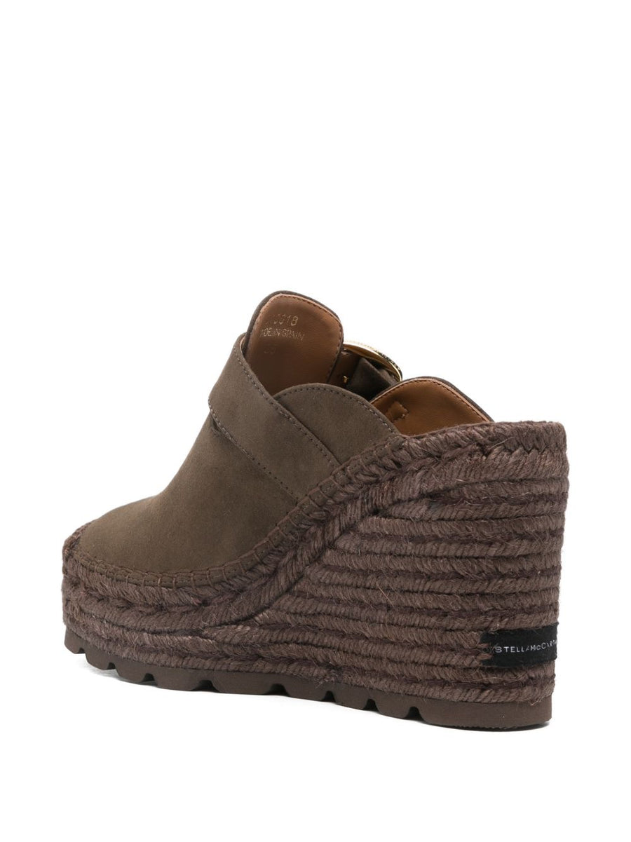 Stella McCartney Gaia Wedge Clogs Suede Brown With Gold Hardware For Women Comfort Elevation