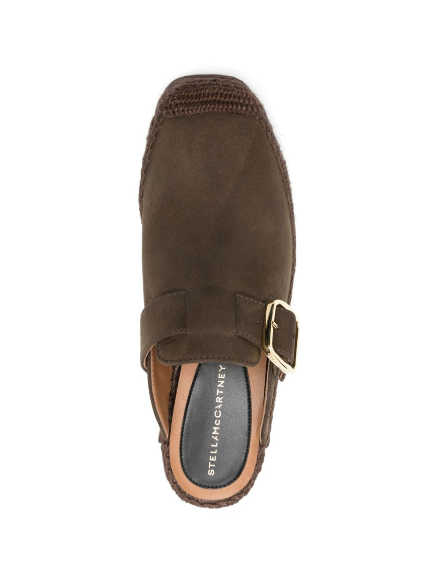 Stella McCartney Gaia Wedge Clogs Suede Brown With Gold Hardware For Women Comfort Elevation