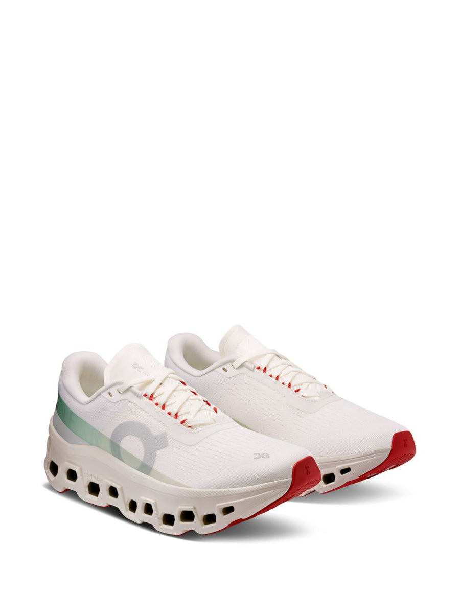 On Cloudmonster 1 Sneakers For Women Ivory Fabric Upper Platform Sole Comfort Logo Cutouts Lace Up