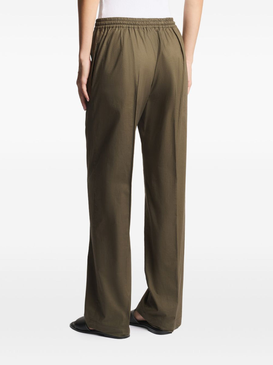 Fay Cotton Trousers For Women With Elastic Waist, Subtle Stretch, Side Pockets, Versatile Khaki Blend