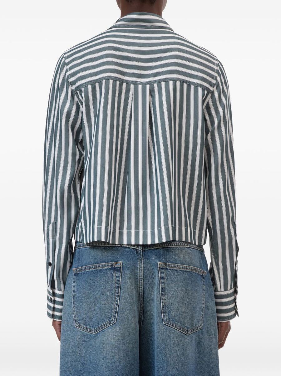 Closed Cropped Shirt Green Striped For Women Versatile Modern Silhouette Spring Summer Top