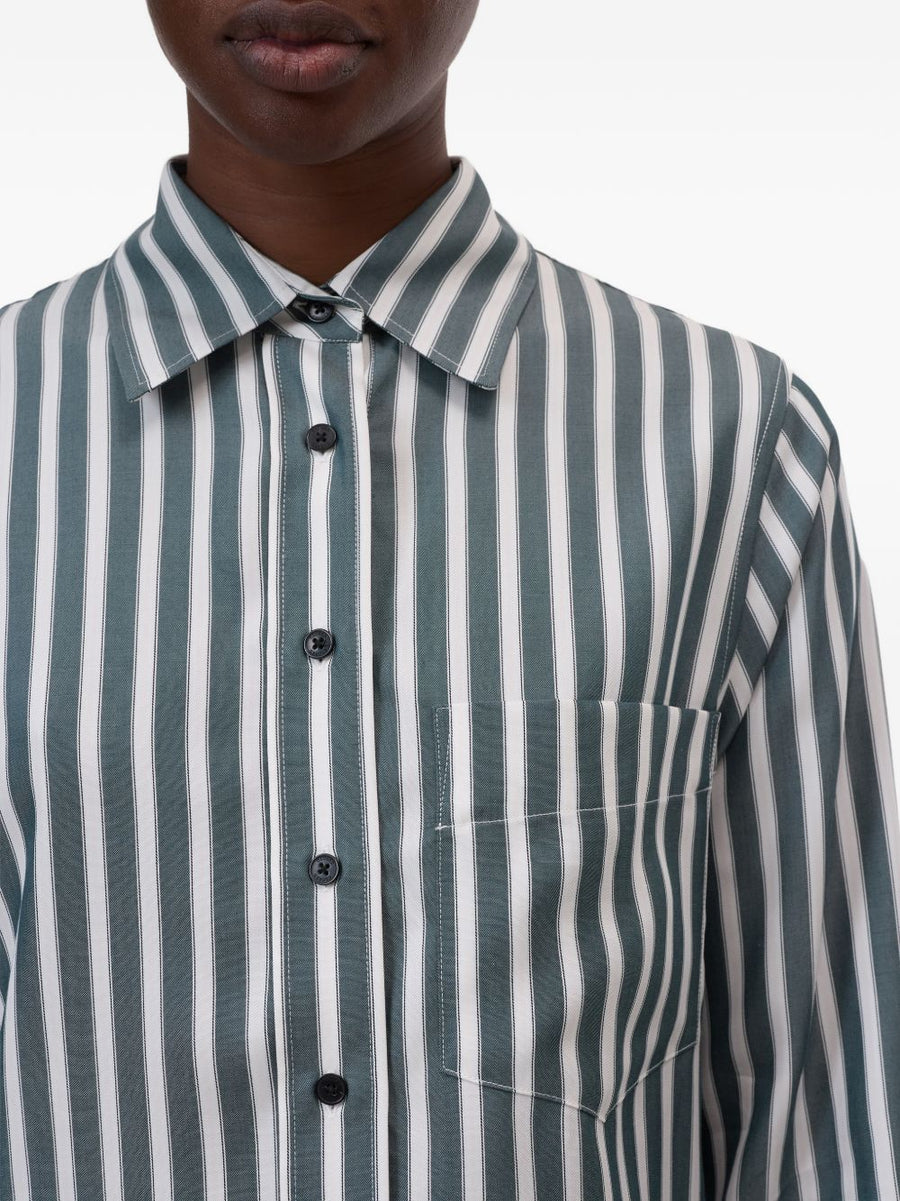 Closed Cropped Shirt Green Striped For Women Versatile Modern Silhouette Spring Summer Top
