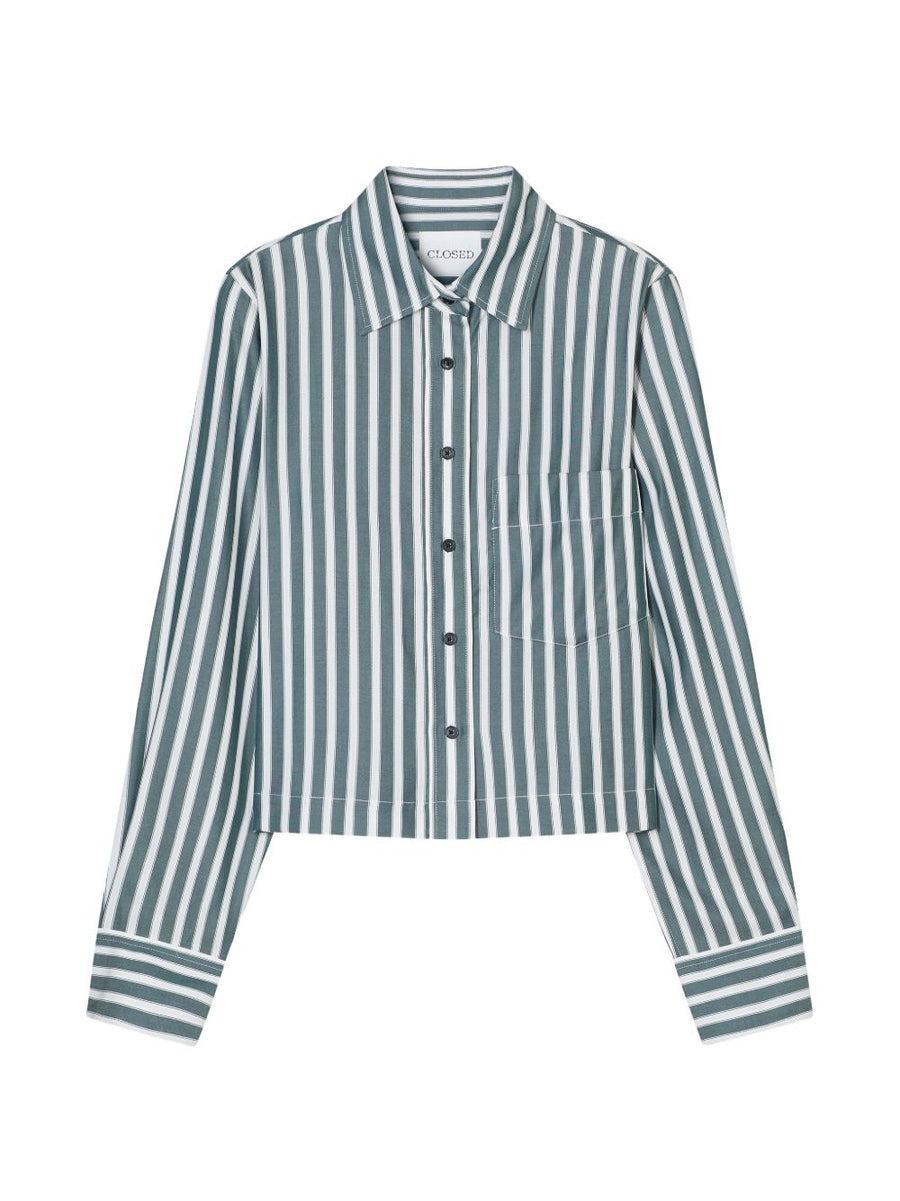 Closed Cropped Shirt Green Striped For Women Versatile Modern Silhouette Spring Summer Top