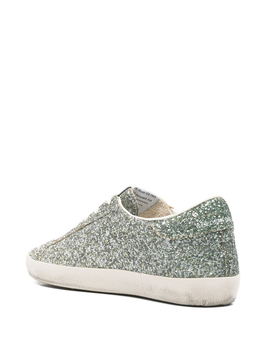 Golden Goose Super Star Silver Glitter Sneakers For Women Luxury Comfort With Star Patch