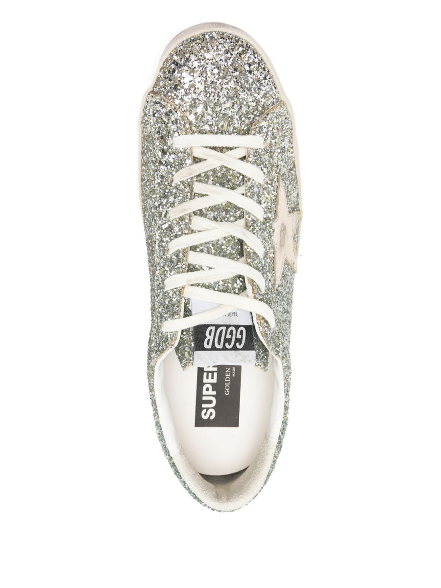 Golden Goose Super Star Silver Glitter Sneakers For Women Luxury Comfort With Star Patch