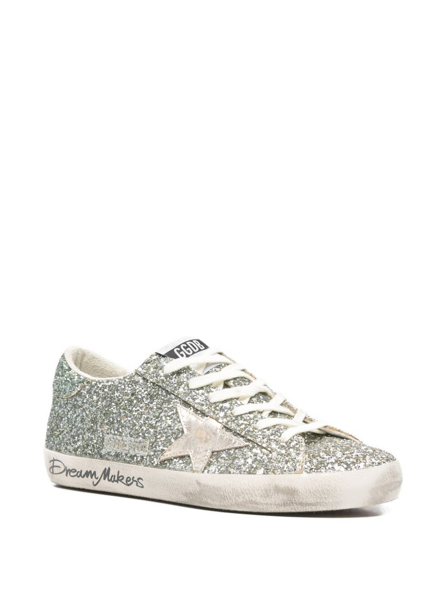 Golden Goose Super Star Silver Glitter Sneakers For Women Luxury Comfort With Star Patch
