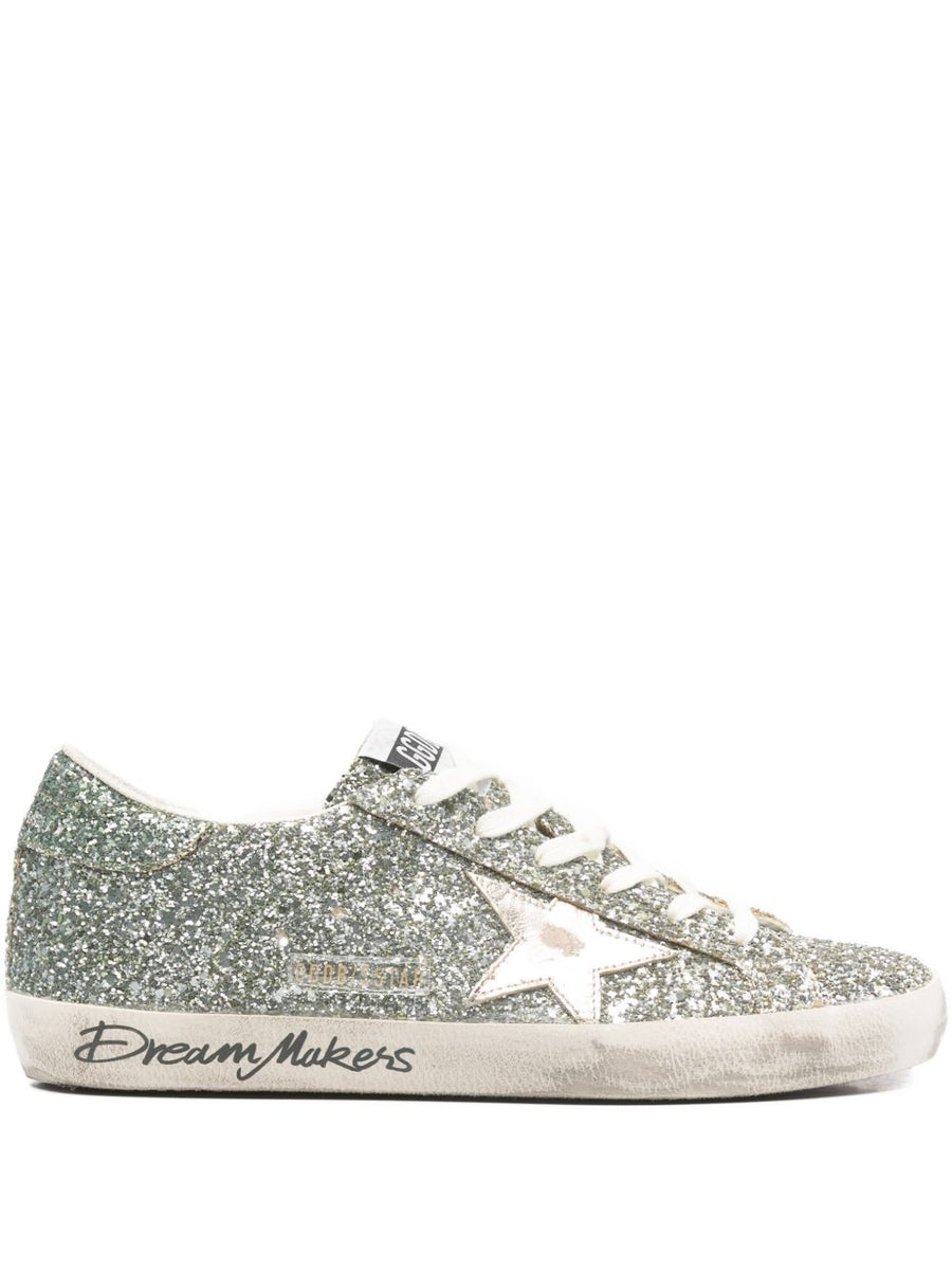 Golden Goose Super Star Silver Glitter Sneakers For Women Luxury Comfort With Star Patch